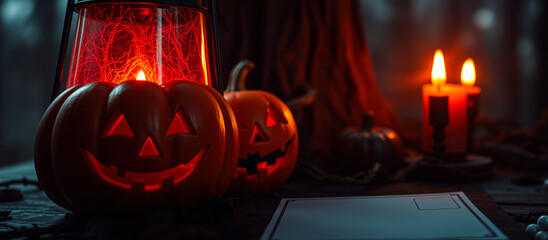 glowing jack-o-lantern a red lantern