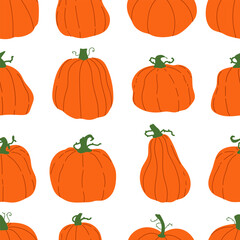 Pumpkins vector cartoon seamless pattern background.