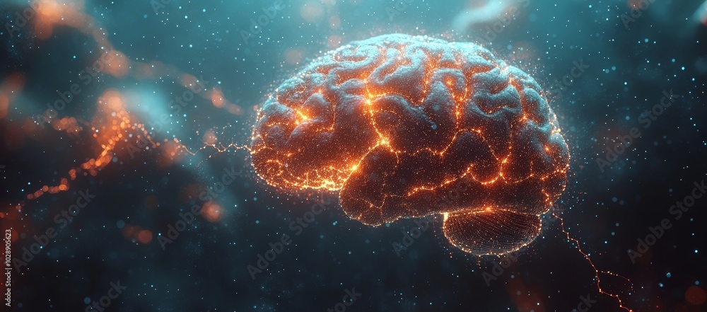 Poster imaginary brain. 3d illustration of a digital brain using stock and machine learning.