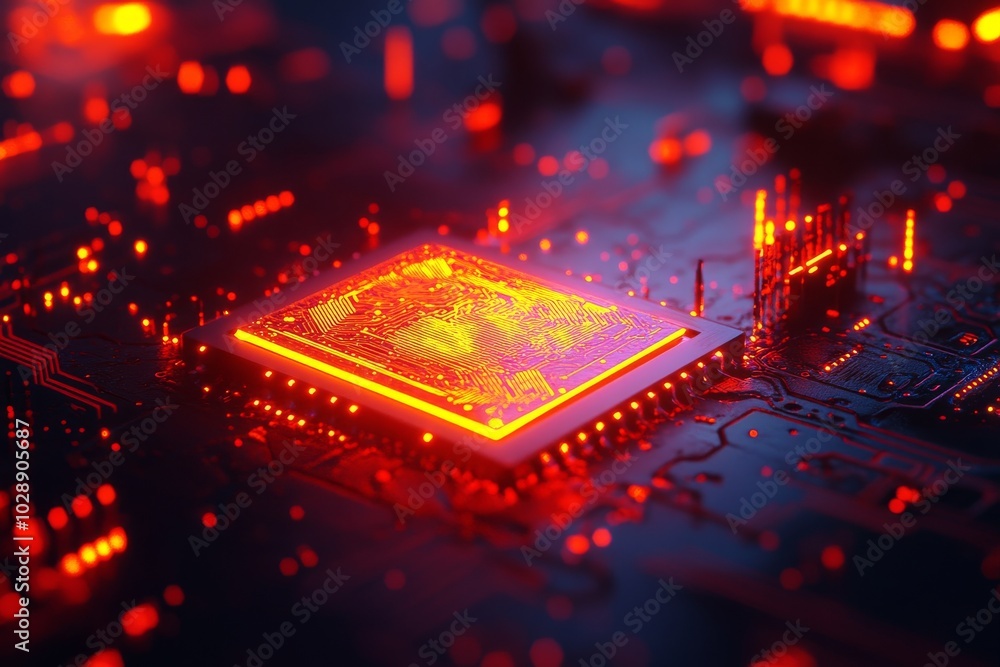 Poster image generated using ai technology of circuit board with chip