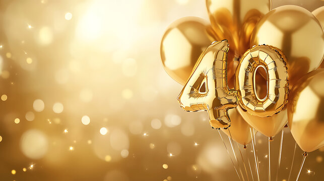 Banner with number 40 golden balloon with copy space