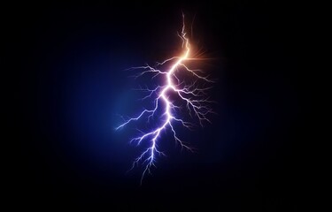 A single bright white lightning bolt streaks down a dark blue and black background.