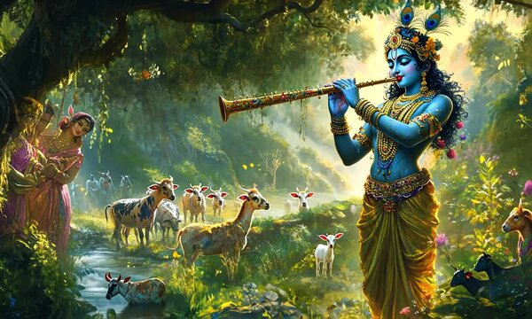Lord krishna in the forest 