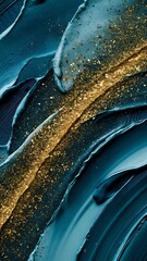 Abstract blue paint background with golden glitter powder