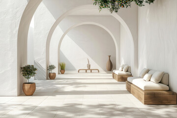 Contemporary Zen Outdoor Architecture Featuring Minimalist Seating and Serene Plant Arrangements