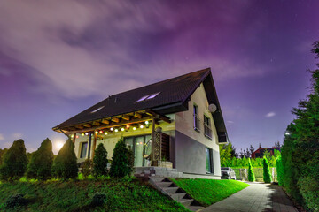 Single-family house in Poland during the Northern Lights