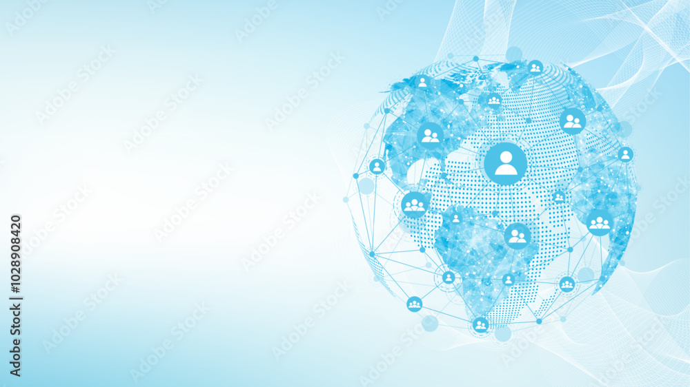 Fototapete Global network connection concept. Big data visualization. Social network communication in the global computer networks. Internet technology. Business. Science. Vector illustration