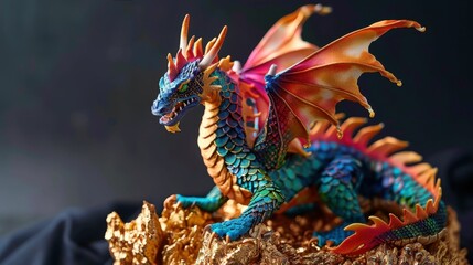 Majestic dragon sculpture in vibrant colors 3d