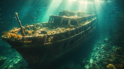 Sunbeams Illuminating a Sunken Ship