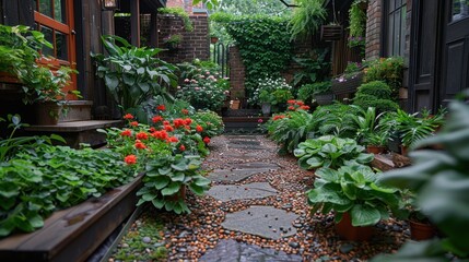 Stone Pathway Through a Lush Garden