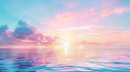Beautiful pastel sky over a calm ocean at sunrise.
