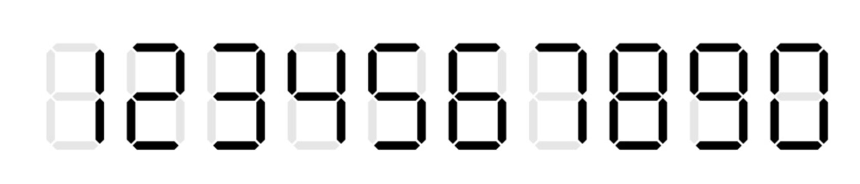 Black digital numbers. Digital clock numbers. Vector illustration