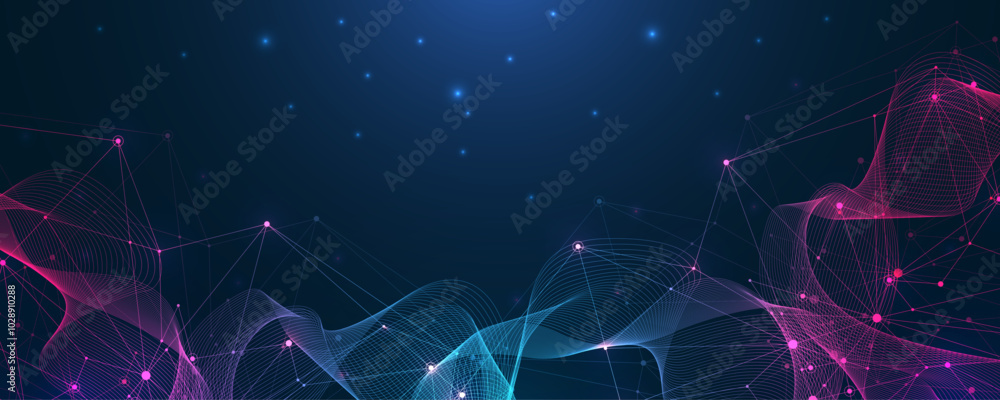 Aufkleber Global network connection concept. Big data visualization. Social network communication in the global computer networks. Internet technology. Business. Science. Vector illustration