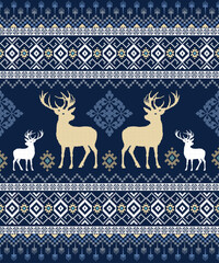 Pixel ethnic seamless pattern. Cross stitch embroidery pattern. Christmas abstract background, Design for fabric, curtain, carpet ,scarf, rug. pixel textile fabric illustration vector. 