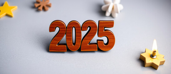 wooden numbers spell out the year 2025