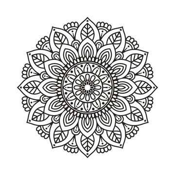 Round mandala for coloring on white background, vector illustration of hand drawn mandala