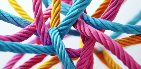 Close-up group colorful ropes are different colors An organizational model that