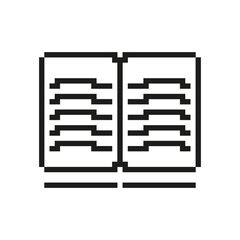 Open Book Pixelated Icon. Pixel Art Symbol Of Book or Document. Knowledge and Education. Isolated Vector Illustration