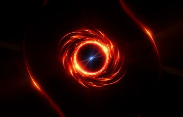 A glowing red ring with bright orange streaks and a blue star in the center on a dark background.