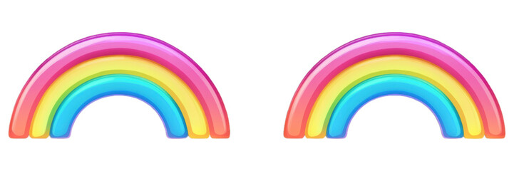 Two colorful rainbow arcs isolated transparent background