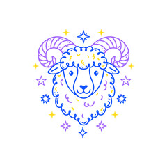  Aries zodiac sign  in  doodle style with soft colors on white background, tailored for children's decor.