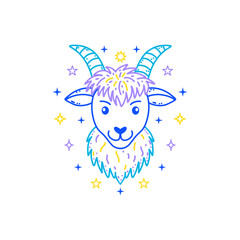 Capricorn zodiac sign  in  doodle style with soft colors on white background, tailored for children's decor.