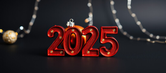shiny red 2025 number set against a dark background