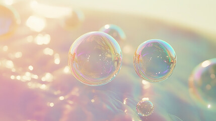 Colorful soap bubbles floating in the breeze
