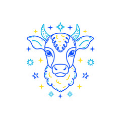 Taurus zodiac sign  in  doodle style with soft colors on white background, tailored for children's decor.