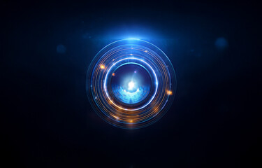 A glowing blue ring with streaks of light in the background. A platform sits in the middle of the ring.