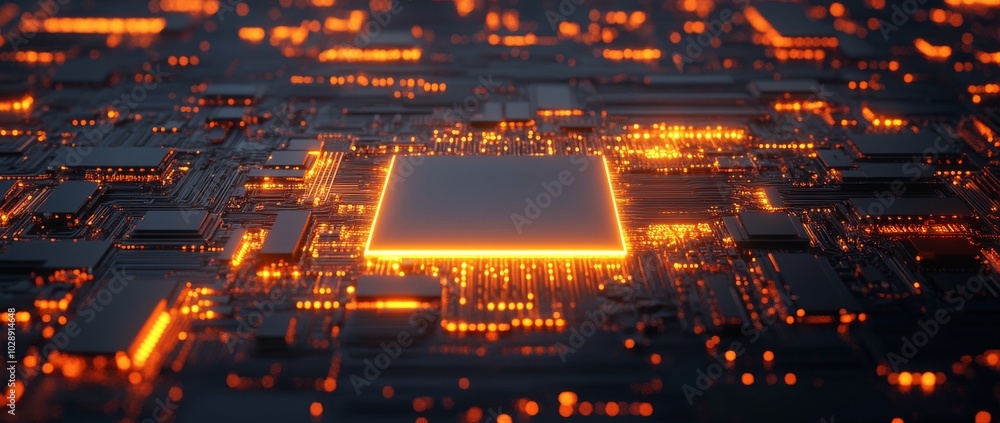 Poster digital chip on motherboard, concept of cpu in a computer