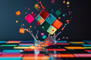 Colorful Liquid Splashes and Geometric Shapes