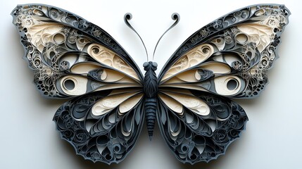 Fototapeta premium Paper cut butterfly wings with detailed veins and layered textures, creating a delicate, intricate design, paper cut butterfly, intricate nature art