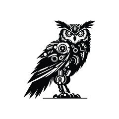 Fototapeta premium Mechanical Cyber Owl Illustration Perfect for T-Shirt Designs, Logos, and Branding