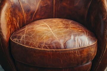 Fototapeta premium Close-up of a Brown Leather Chair Seat