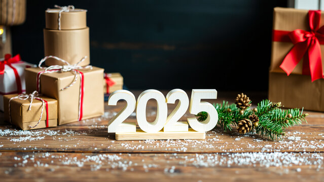 white wooden 2025 numbers on a wooden table