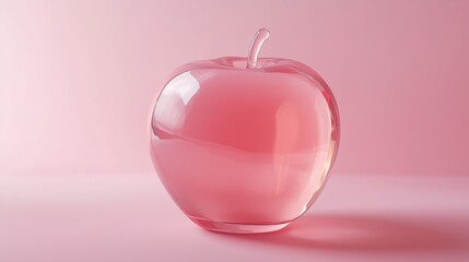 Obraz premium A beautifully crafted pink glass apple reflecting soft light against a pastel background, showcasing modern design elements