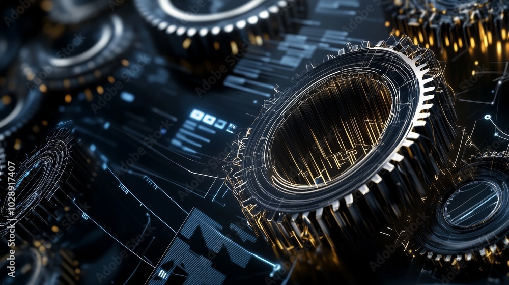 Aufkleber The design of a 3D CAD program for engineers designing industrial engines, mechanical dimensional models, digital manufacturing factory engineering screens in 3D.