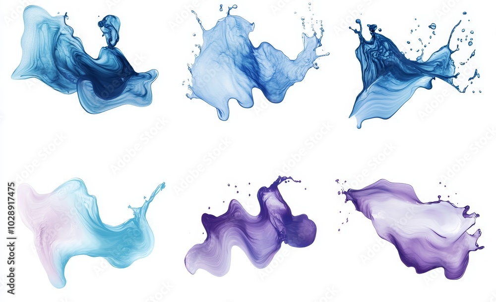 Poster 3d render illustration of clear blue water splashed around in transparent form.