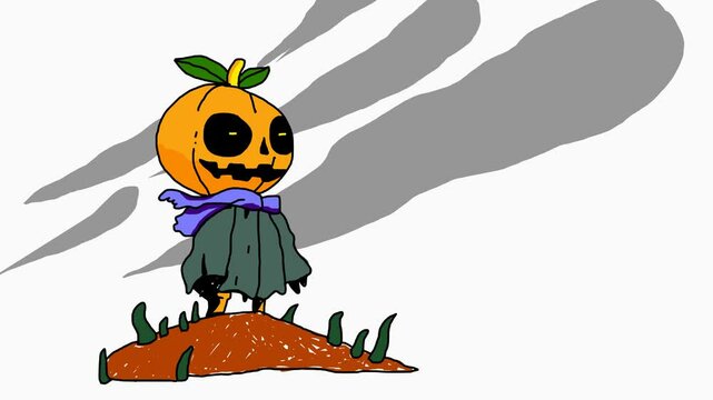 hand drawn animation halloween pumpkin cartoon and gost cloud