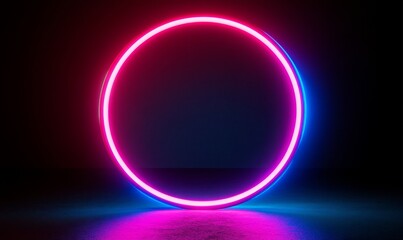 The picture frame is a round circle with two tone neon color shades moving on an isolated black background, with a pink and blue light moving for the overlay.