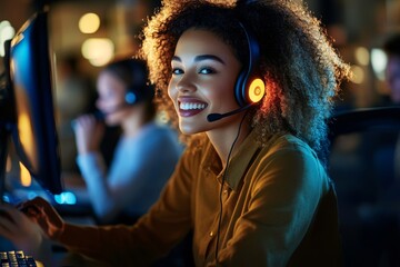 Using helpdesk software and answering tickets, the customer support agent is happy