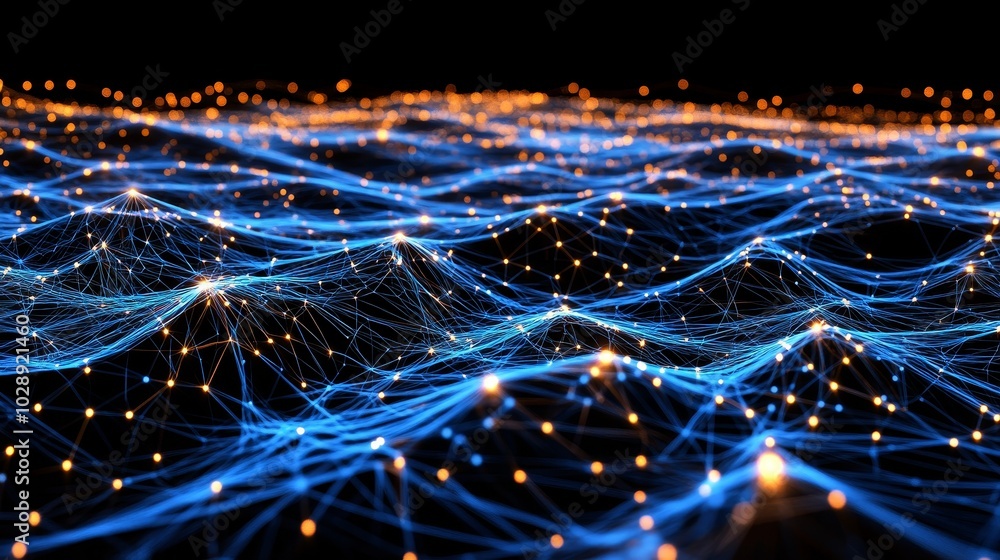Poster Connecting the globe using global networks. Abstract network cyberspace. Top view of futuristic grid. Stock.
