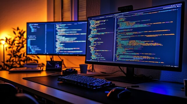 A computer monitor is shown with a close-up view of a programming code, which illustrates the concept of software development and code writing