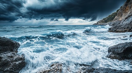 Fototapeta premium Dramatic Storm Clouds Over Ocean Waves