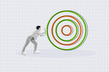 Composite photo collage of happy excited employee girl push target development concept aim progress...