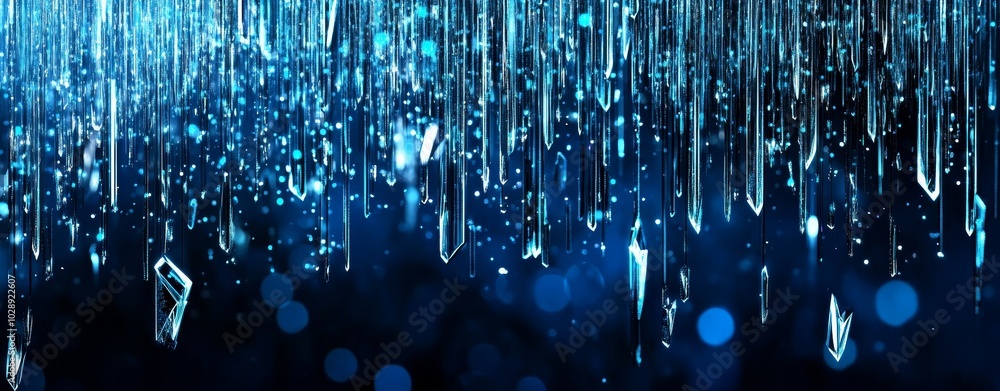 Poster As a blue data flow abstract datum background banner, information technology and digital binary data network are represented as abstract binary data network coding and software algorithms