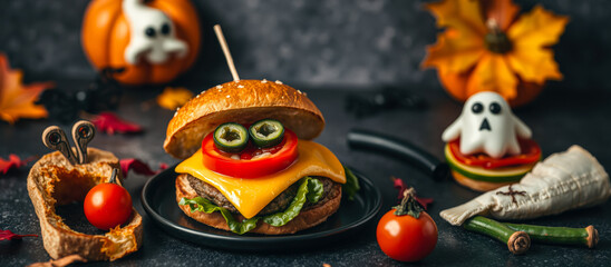 Obraz premium spooky cheeseburger a halloween feast