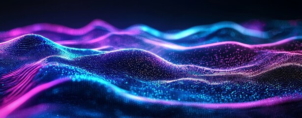 Fototapeta premium Purple background with wavy lines and dots