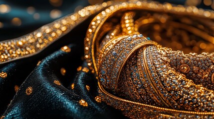 Obraz premium Luxurious Gold Jewelry on Velvet Background